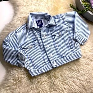 Vintage GAP Blue & white nautical stripe denim crop length jacket xxs